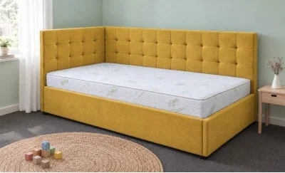 Pat Tapițat de Colț Claudia 90x200, Fresh 37, Galben Muștar