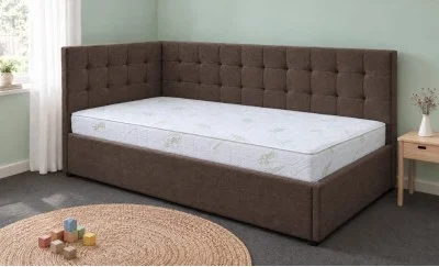 Pat Tapițat de Colț Claudia 90x200, Lemon 28, Maro Închis