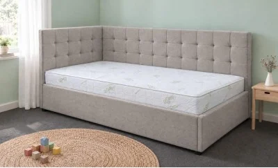 Pat Tapițat de Colț Claudia 90x200, Nice Velvet 5, Crem Deschis
