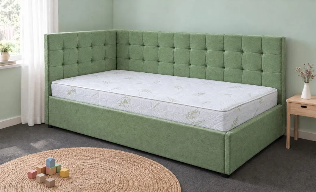 Pat Tapițat de Colț Claudia 90x200, Nice Velvet 14, Verde Mentă