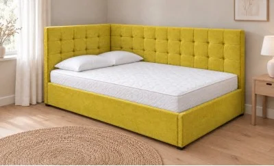 Pat Tapițat de Colț Claudia 140x200, Lemon 43, Galben Muștar