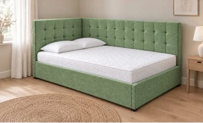Pat Tapițat de Colț Claudia 140x200, Nice Velvet 14, Verde Mentă