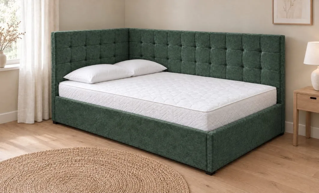 Pat Tapițat de Colț Claudia 140x200, Nice Velvet 15, Verde Brad