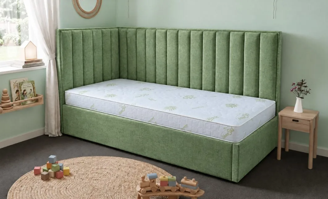 Pat Tapițat de Colț Klaus 90x200, Nice Velvet 14, Verde Mentă