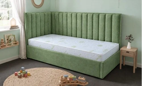 Pat Tapițat de Colț Klaus 90x200, Nice Velvet 14, Verde Mentă