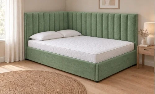 Pat Tapițat de Colț Klaus 140x200, Nice Velvet 14, Verde Mentă