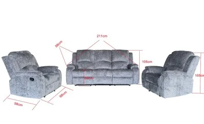 Set canapea cu 2 fotolii, sistem recliner manual Amber , Gri