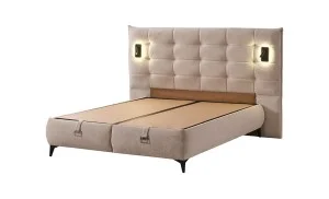 Set Pat Tapițat cu Saltea Siesta Plus și Somieră Rabatabilă, Bej, 160x200