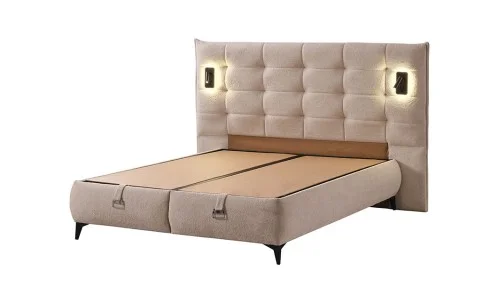 Set Pat Tapițat cu Saltea Siesta Plus și Somieră Rabatabilă Bej, 160x200