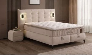 Set Pat Tapițat cu Saltea Siesta Plus și Somieră Rabatabilă, Bej, 160x200