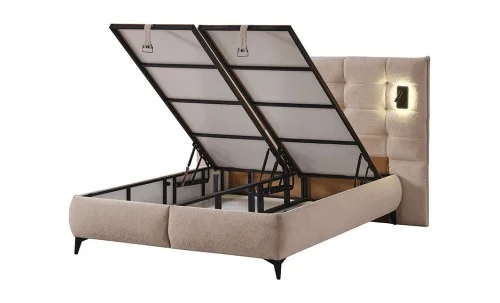 Set Pat Tapițat cu Saltea Siesta Plus și Somieră Rabatabilă Bej, 160x200