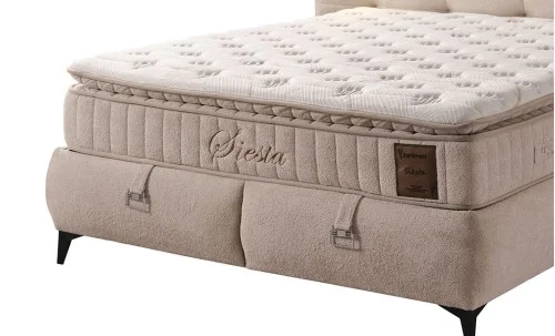 Set Pat Tapițat cu Saltea Siesta Plus și Somieră Rabatabilă Bej, 160x200