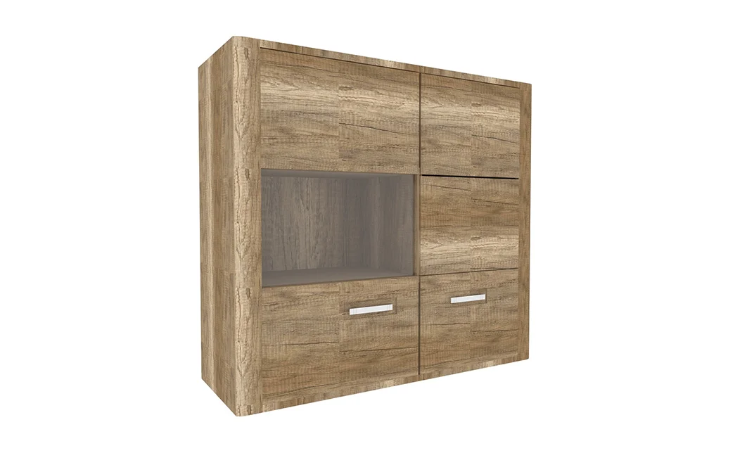 Vitrină Sales T23R, stejar artisan și grafit, cu ușă sticlă, 106x131x37cm