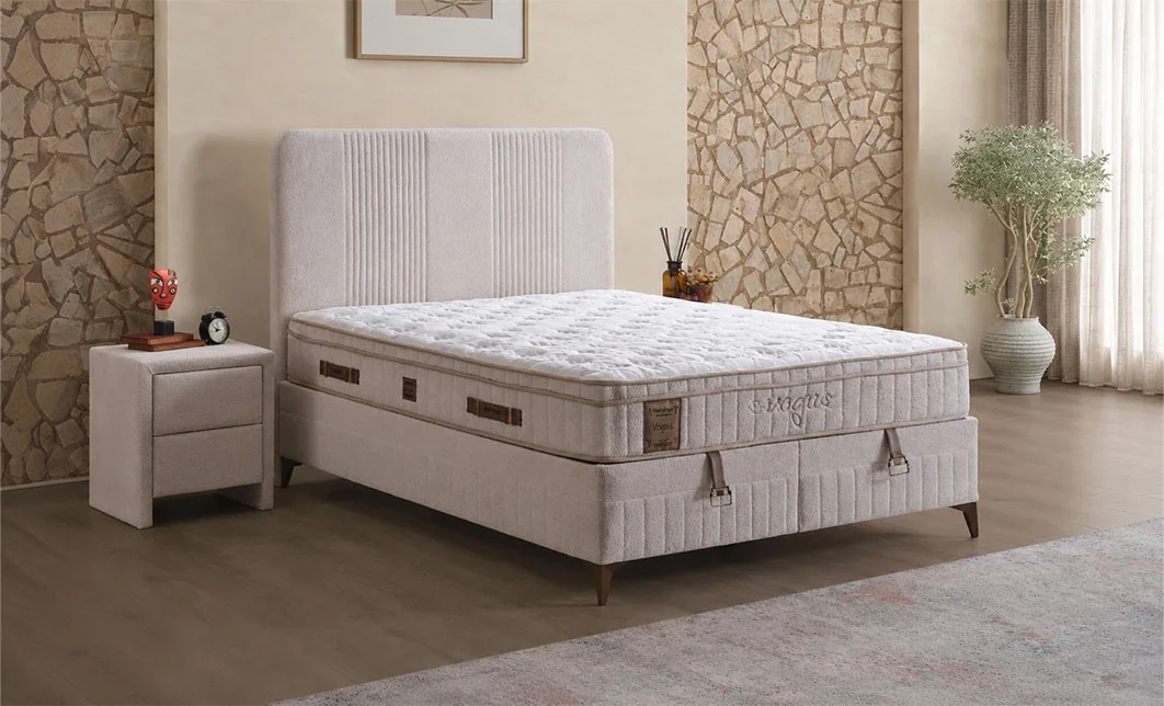 Set Pat Tapițat cu Saltea Vogue și Somieră Rabatabilă 140x200